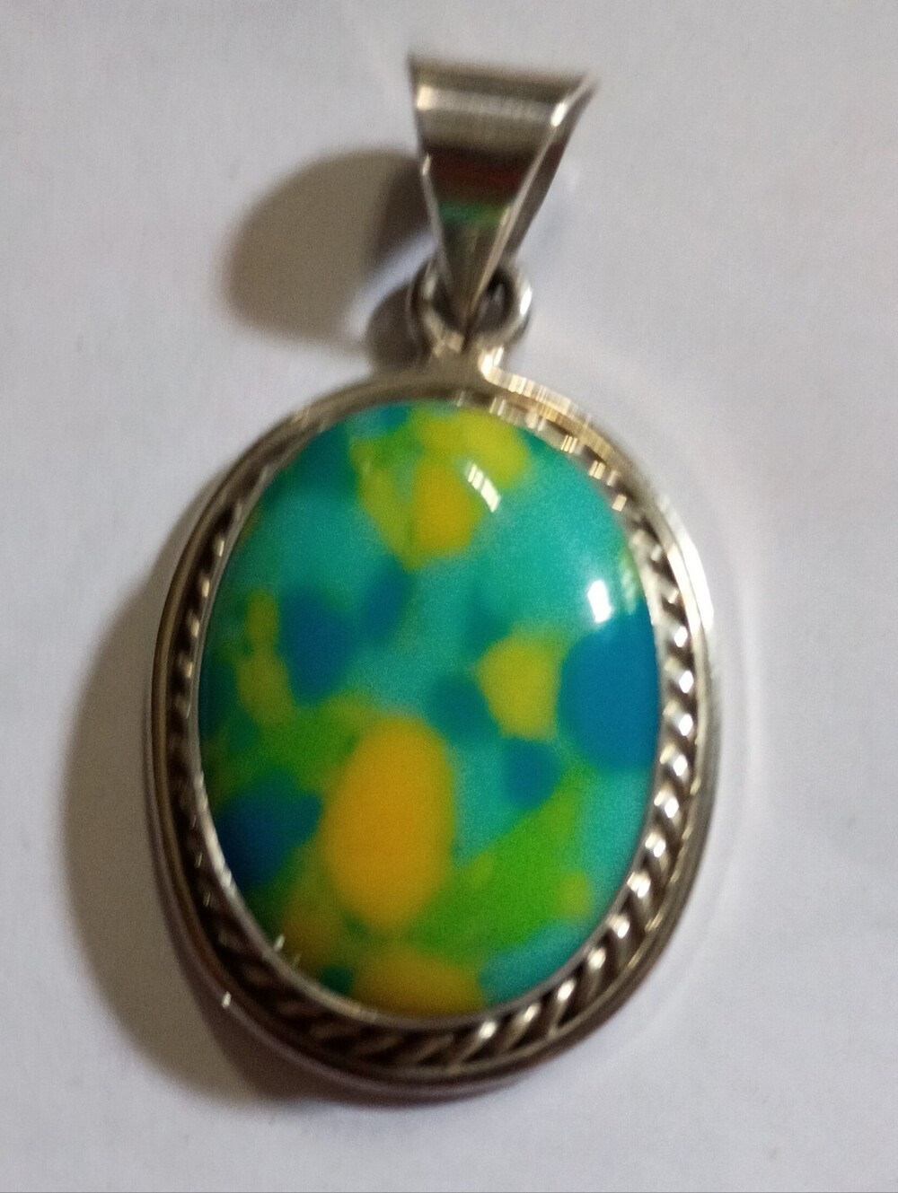 Sterling Silver and Art Glass Pendant Made In Mexico